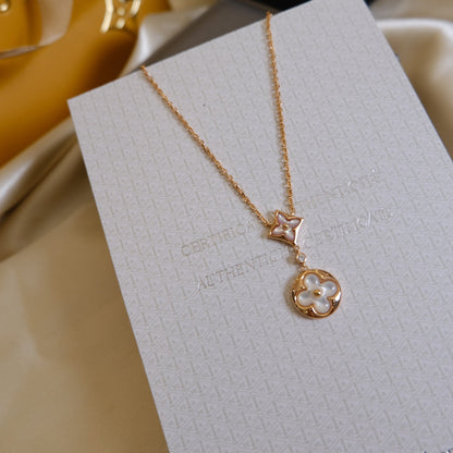 [LORA]STAR AND SUN WHITE MOP 2 MOTIF PINK GOLD NECKLACE