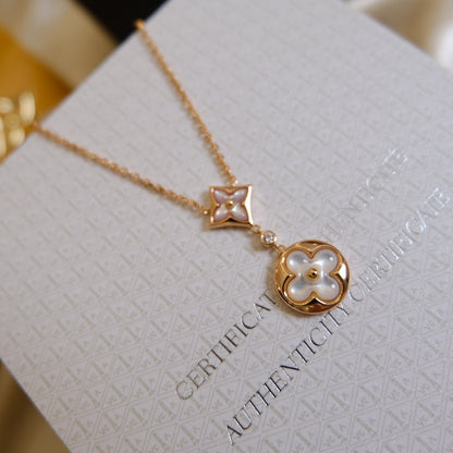 [LORA]STAR AND SUN WHITE MOP 2 MOTIF PINK GOLD NECKLACE