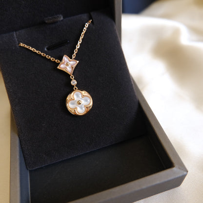 [LORA]STAR AND SUN WHITE MOP 2 MOTIF PINK GOLD NECKLACE