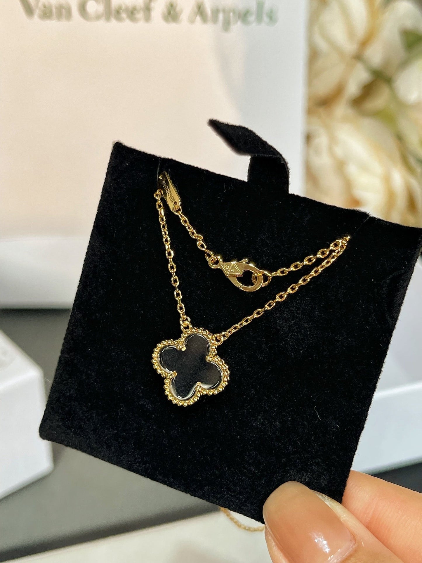 [LORA]CLOVER ROCK CRYSTAL ROSE GOLD NECKLACE