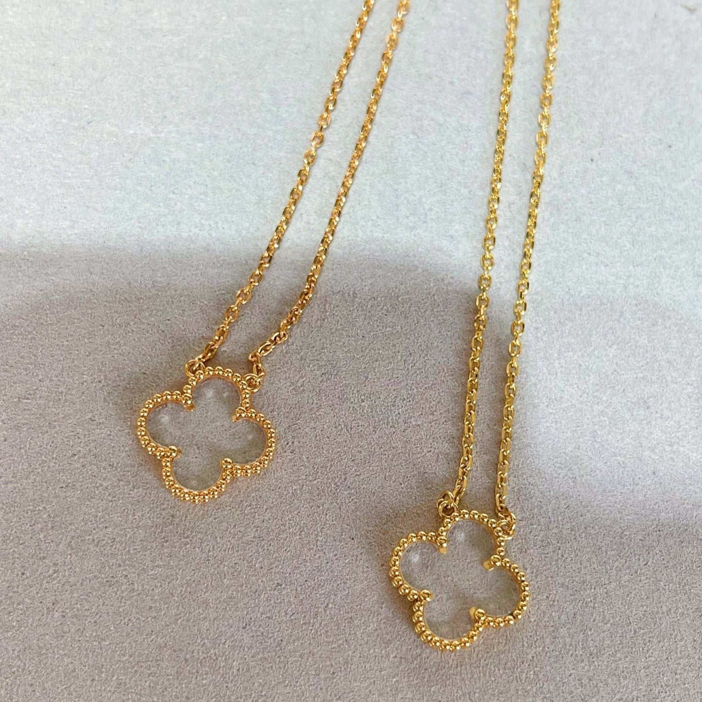 [LORA]CLOVER ROCK CRYSTAL ROSE GOLD NECKLACE