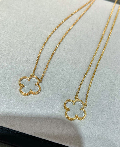 [LORA]CLOVER ROCK CRYSTAL ROSE GOLD NECKLACE