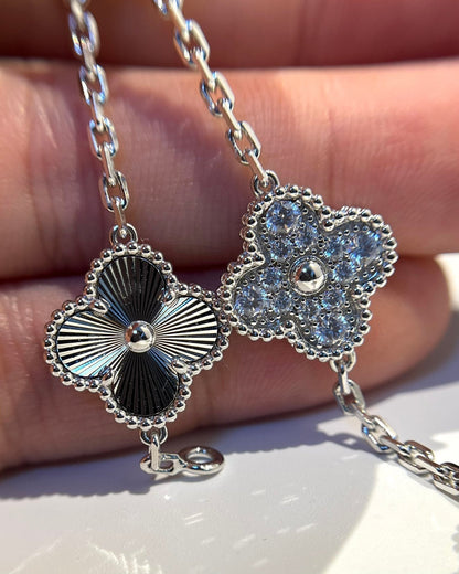 [LORA]CLOVER 5 MOTIF SILVER DIAMOND BRACELET