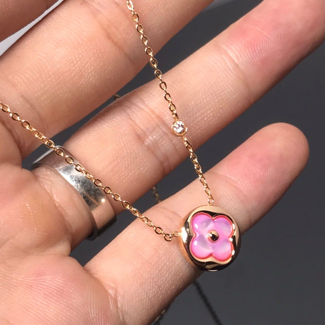 [LORA]COLOR BLOSSOM PINK MOP SUN GOLD NECKLACE