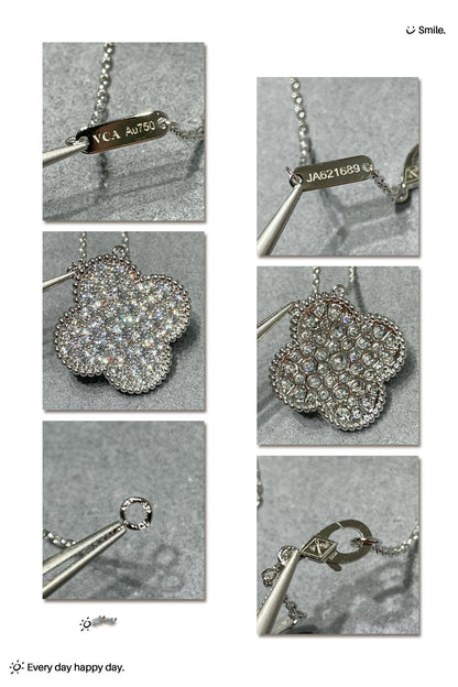[LORA]CLOVER 25MM LARGE PENDANT DIAMOND PAVED SILVER NECKLACE