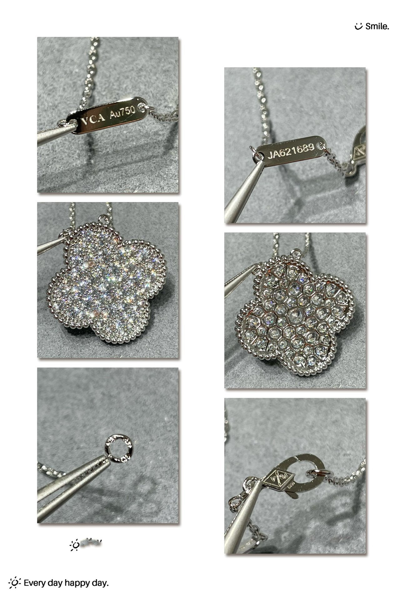 [Lora]CLOVER 25MM LARGE PENDANT DIAMOND PAVED SILVER NECKLACE