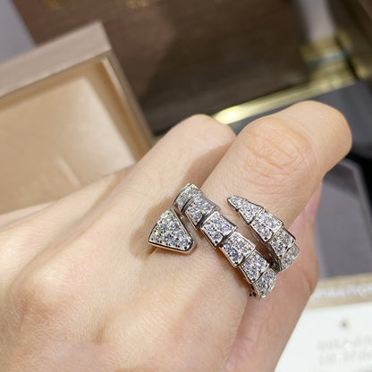 [LORA]SERPENTI DOUBLE RING SILVER DIAMOND PAVED