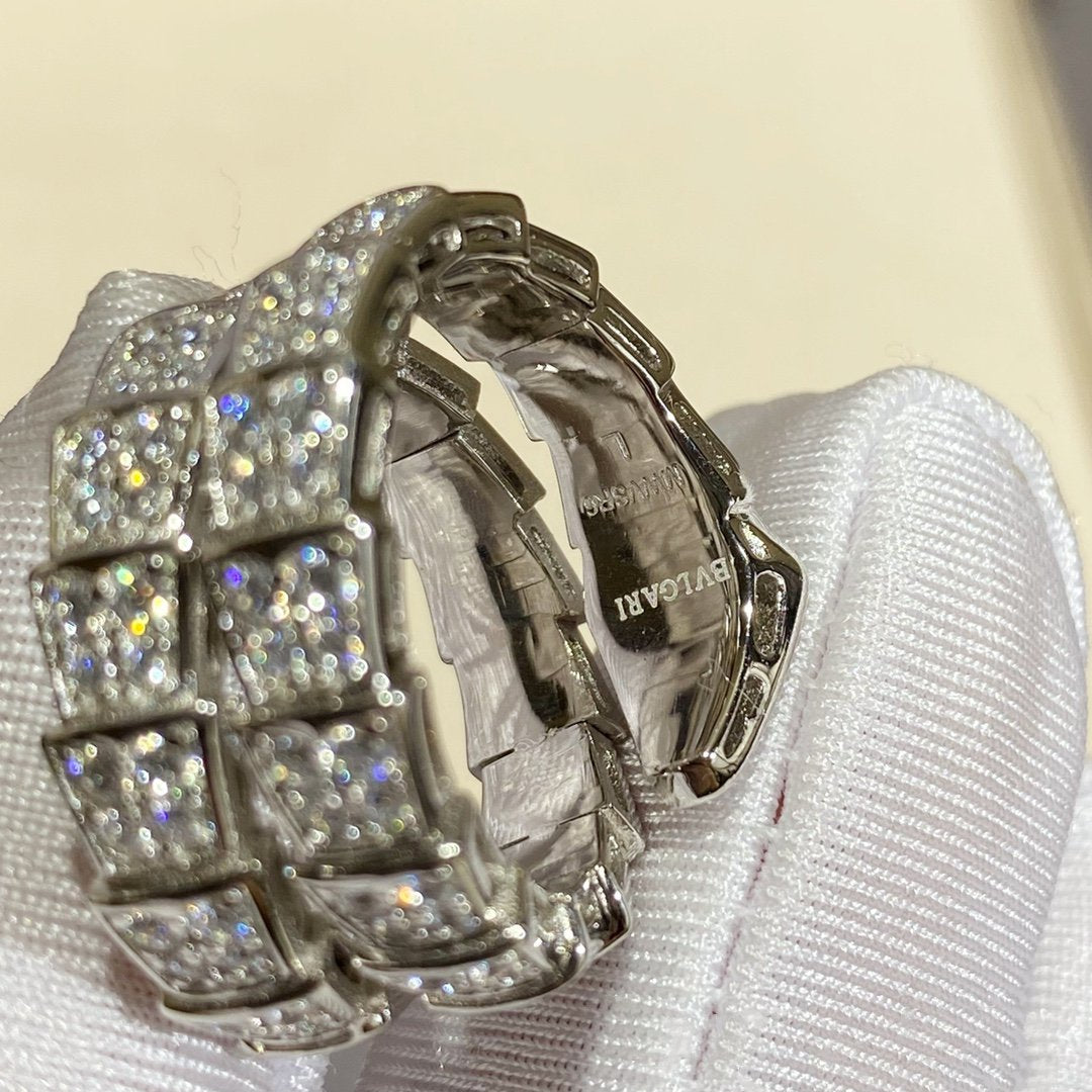 [LORA]SERPENTI DOUBLE RING SILVER DIAMOND PAVED