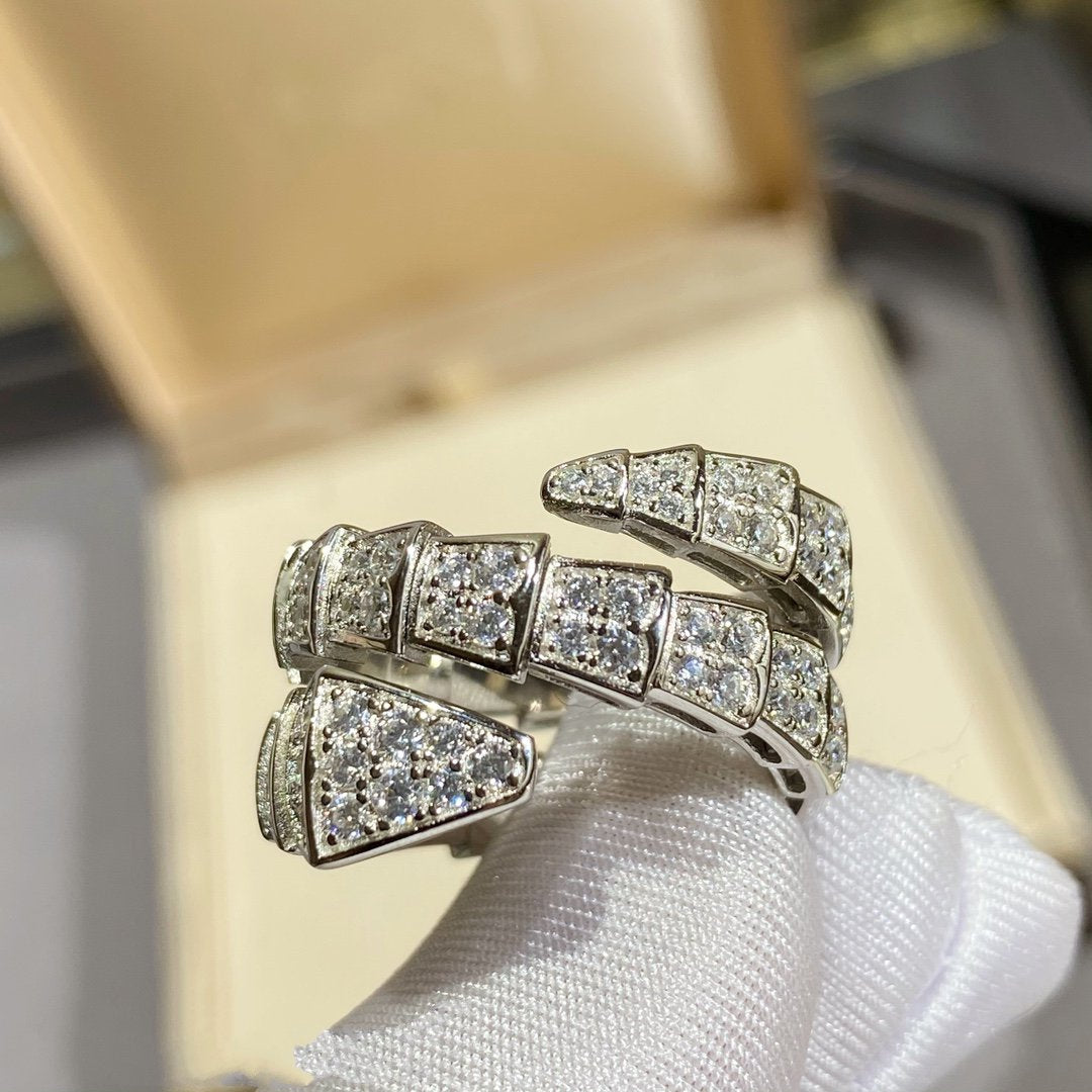 [LORA]SERPENTI DOUBLE RING SILVER DIAMOND PAVED