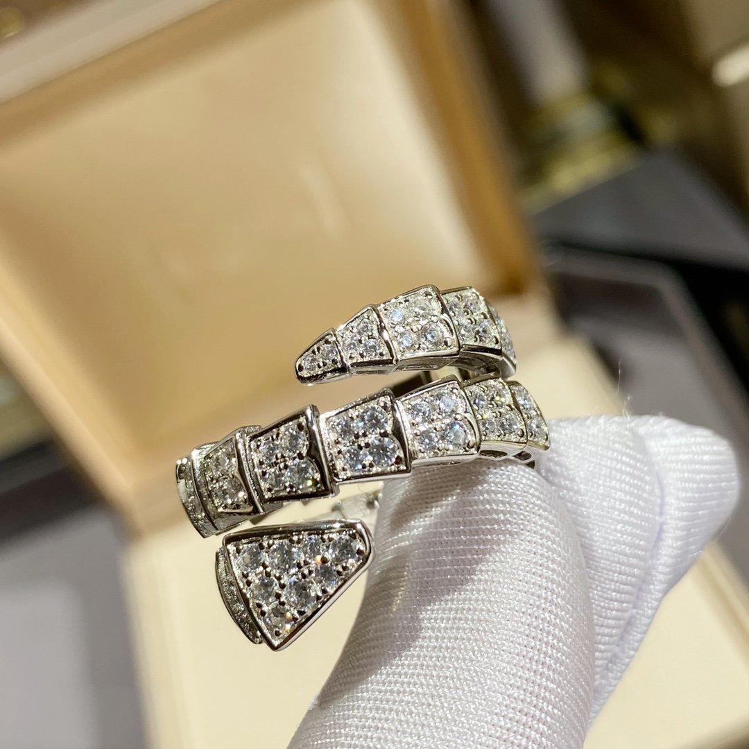 [LORA]SERPENTI DOUBLE RING SILVER DIAMOND PAVED