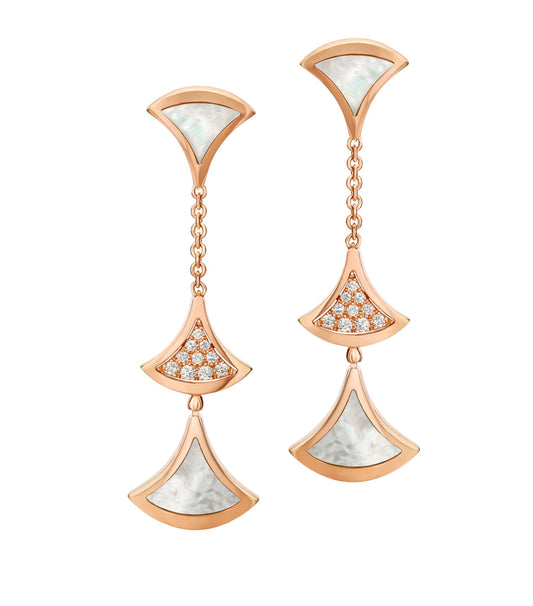 [LORA]DREAM EARRINGS 3 MOTIFS DIAMOND MOP PINK GOLD