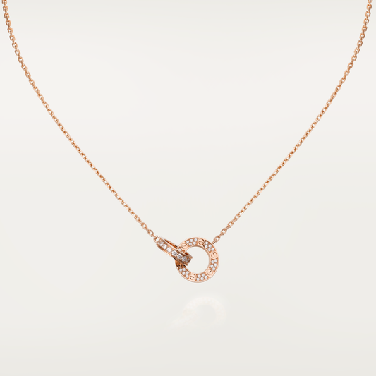 [LORA]LOVE 7.6MM NECKLACE ROSE GOLD AND SILVER  FULL DIAMOND