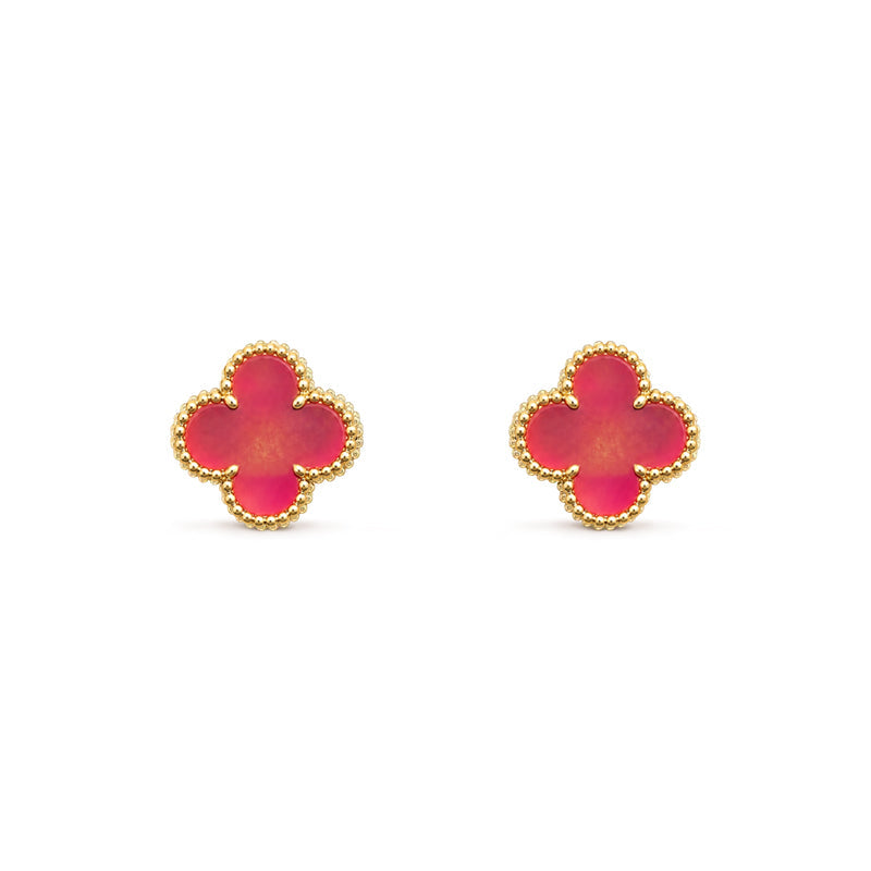 [Lora]NEW CLOVER 1 MOTIF PINK ENAMEL STUD EARRINGS