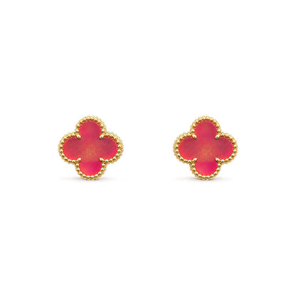 [Lora]NEW CLOVER 1 MOTIF PINK ENAMEL STUD EARRINGS