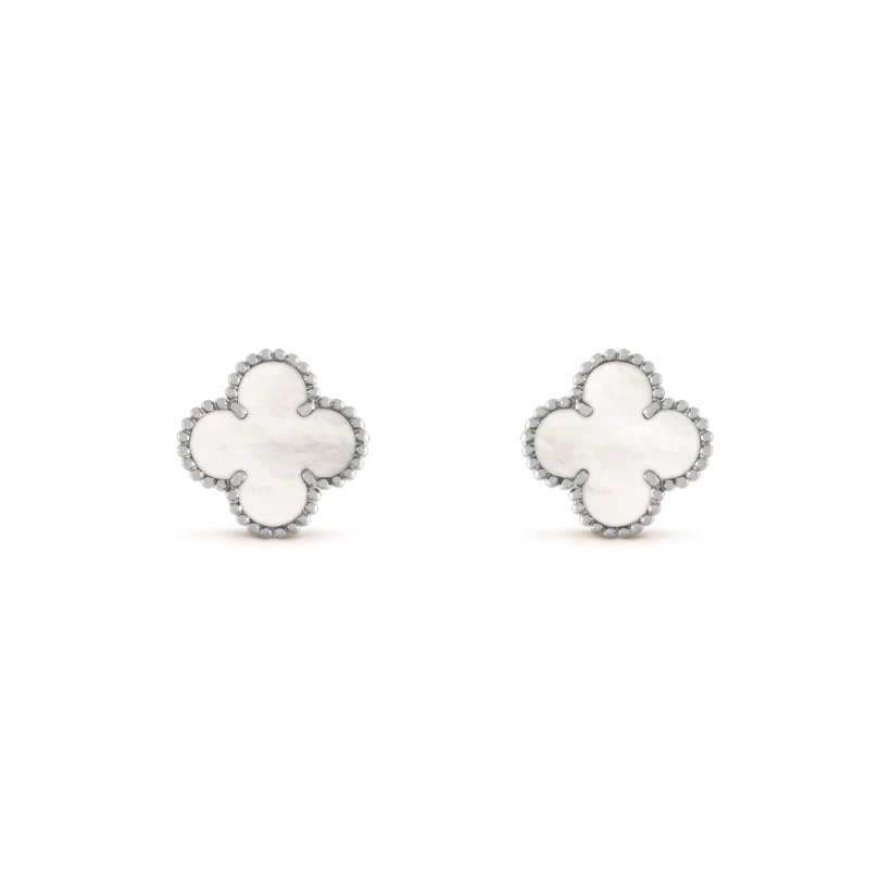 [LORA]CLOVER MEDIUM 1 MOTIFS  WHITE MOP EARRINGS SILVER