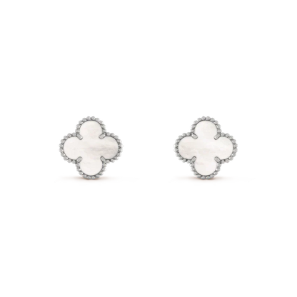 [LORA]CLOVER MEDIUM 1 MOTIFS  WHITE MOP EARRINGS SILVER