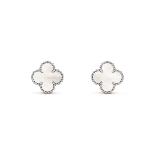 [LORA]CLOVER MEDIUM 1 MOTIFS  WHITE MOP EARRINGS SILVER