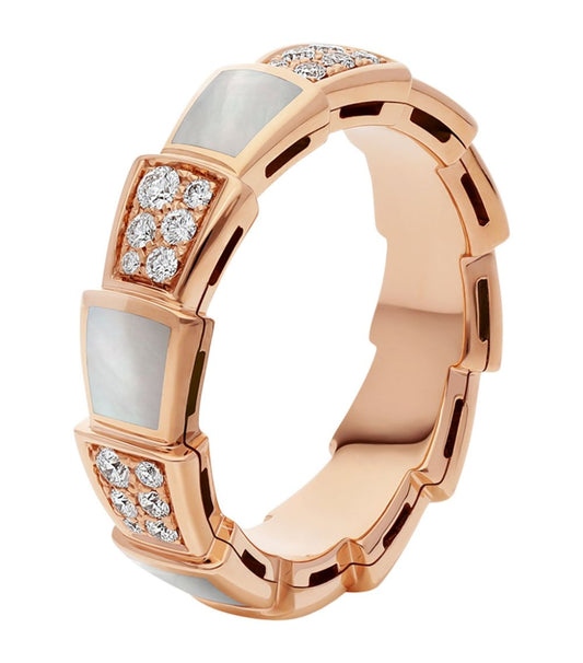[LORA]SERPENTI RING PINK GOLD MOP DIAMOND PAVED 4MM