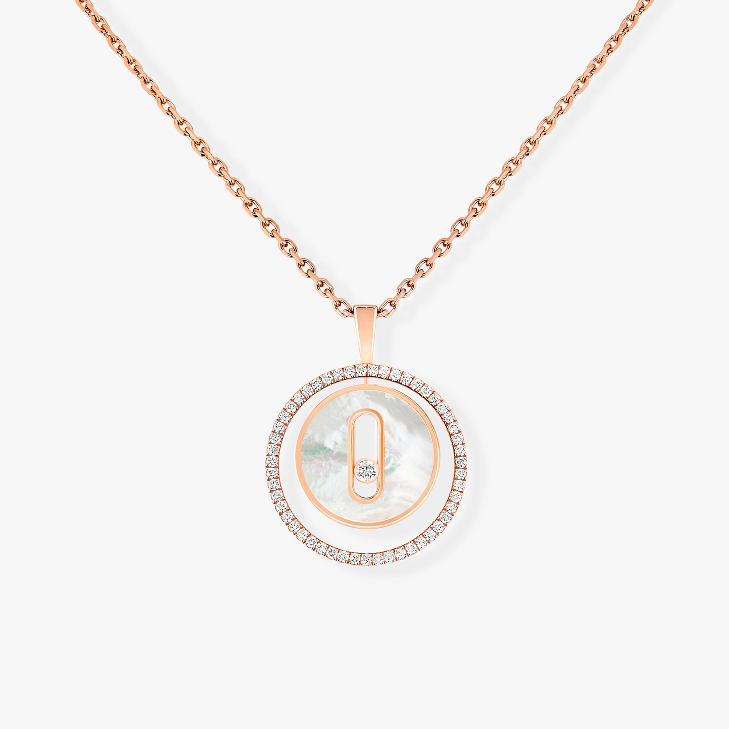 [LORA] LUCKY MOVE 1 DIAMOND WHITE MOTHER OF PEARL PINK GOLD DIAMOND NECKLACE