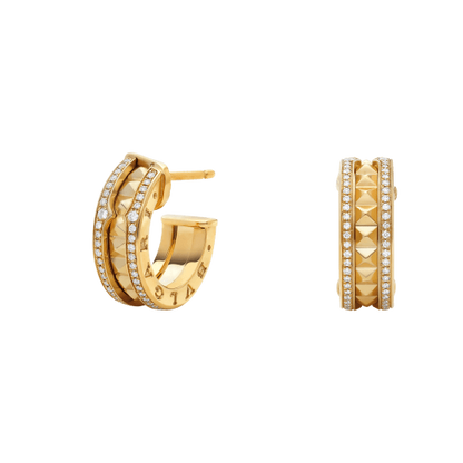[LORA]ZERO 1 ROCK GOLD EARRINGS WITH STUDDED SPIRAL AND PAVED DIAMONDS