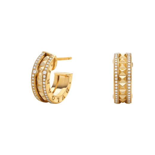 [LORA]ZERO 1 ROCK GOLD EARRINGS WITH STUDDED SPIRAL AND PAVED DIAMONDS