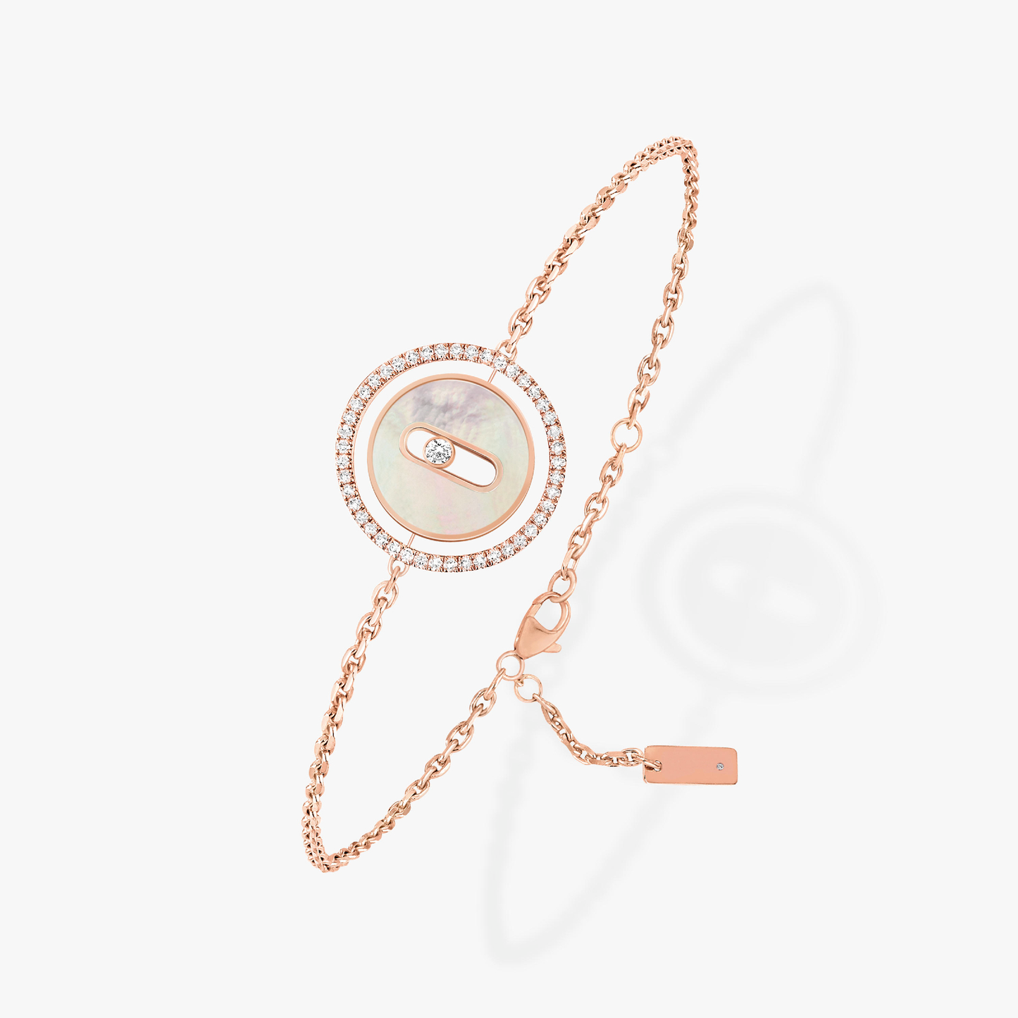 [LORA] LUCKY MOVE WHITE MOTHER OF PEARL PINK GOLD DIAMOND BRACELET