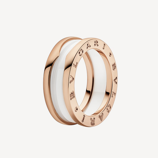 [LORA]ZERO 1 TWO-BAND LOOPS AND WHITE CERAMIC SPIRAL PINK GOLD RING