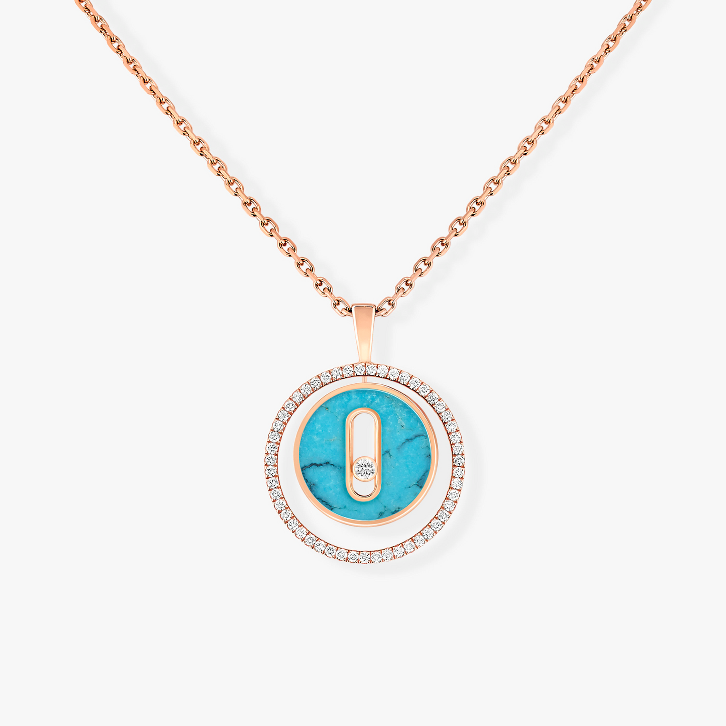 [LORA] LUCKY MOVE 1 DIAMOND TURQUOISE PINK GOLD DIAMOND NECKLACE