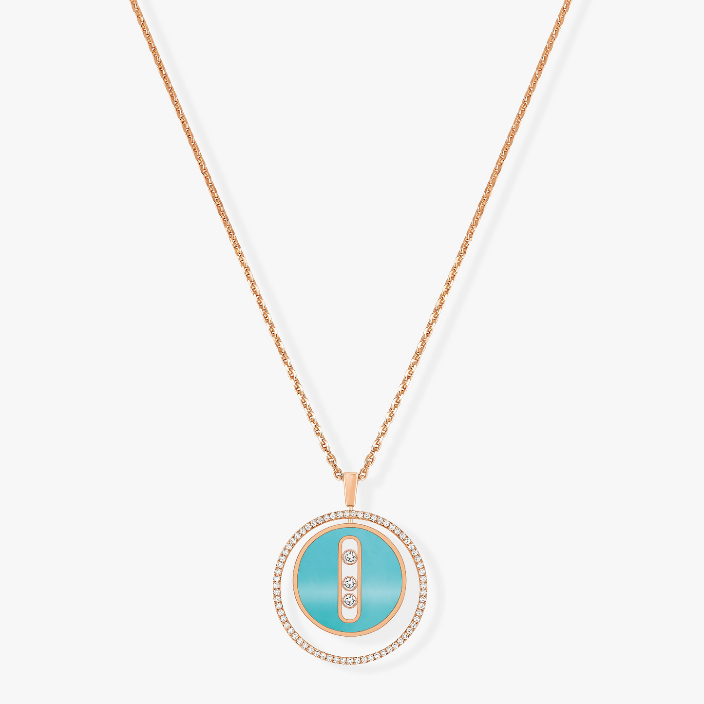 [LORA] LUCKY MOVE 3 DIAMONDS TURQUOISE PINK GOLD DIAMOND NECKLACE
