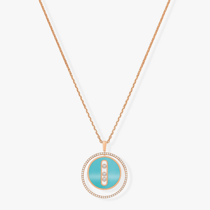 [LORA] LUCKY MOVE 3 DIAMONDS TURQUOISE PINK GOLD DIAMOND NECKLACE