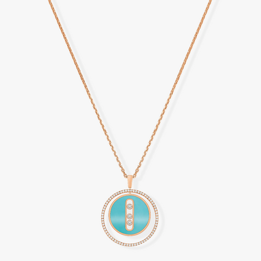 [LORA] LUCKY MOVE 3 DIAMONDS TURQUOISE PINK GOLD DIAMOND NECKLACE