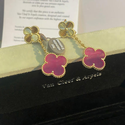[Lora]NEW CLOVER 2 MOTIF PINK ENAMEL EARRINGS