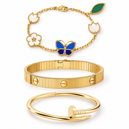 [Lora]Clover Lucky Spring & Love & Juste Garden 3-Piece  Bracelet Stack Set
