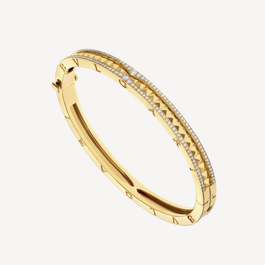 [LORA]ZERO 1 SPIRAL AND PAVED DIAMOND GOLD BRACELET