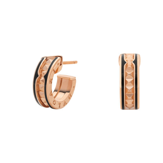 [LORA]ZERO 1 ROCK PINK GOLD EARRINGS WITH STUDDED SPIRAL AND BLACK CERAMIC