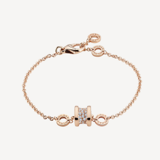 [LORA]ZERO 1 SOFT PINK GOLD WITH PAVED DIAMONDS ON THE SPIRAL BRACELET