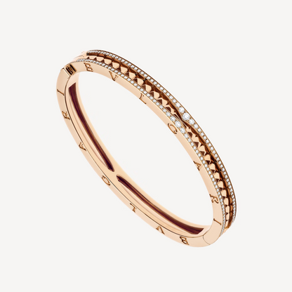 [LORA]ZERO 1 SPIRAL AND PAVED DIAMOND PINK GOLD BRACELET
