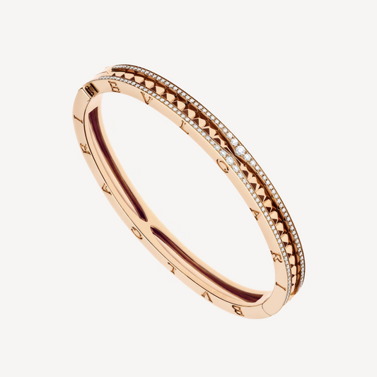 [LORA]ZERO 1 SPIRAL AND PAVED DIAMOND PINK GOLD BRACELET