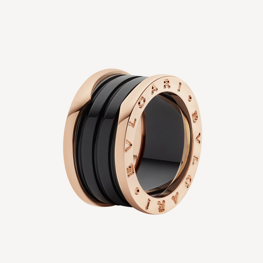 [LORA]ZERO 1 FOUR-BAND LOOPS AND BLACK CERAMIC SPIRAL PINK GOLD RING