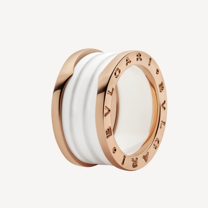 [LORA]ZERO 1 FOUR-BAND LOOPS AND WHITE CERAMIC SPIRAL PINK GOLD RING