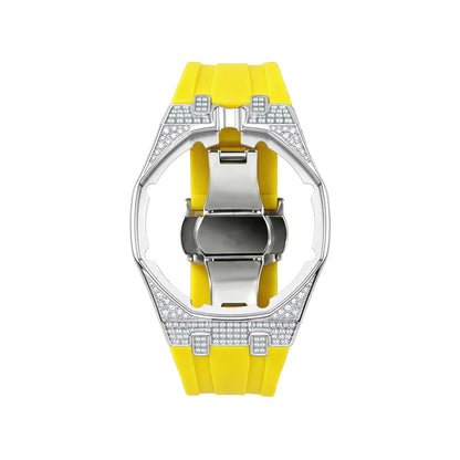 Strap For Ap Swatch Royal Oak Pop Exclusive Steel Case With Diamond(Moissanite) & Silicone Strap