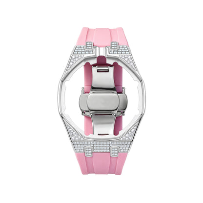Strap For Ap Swatch Royal Oak Pop Exclusive Steel Case With Diamond(Moissanite) & Silicone Strap