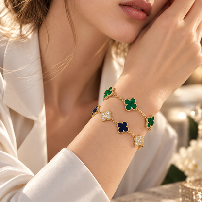 [Lora]Clover 5-Motif Malachite & Pietersite Bracelet Stack Set