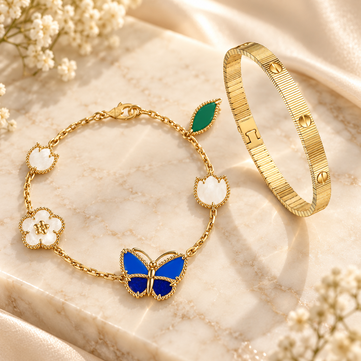 [Lora] Lucky Spring Butterfly 5-Motif & LOVE Unlimited Bracelet Stack Set