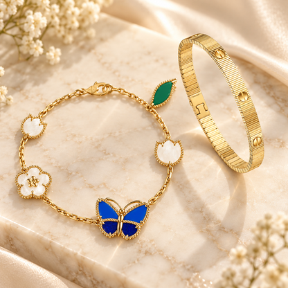[Lora] Lucky Spring Butterfly 5-Motif & LOVE Unlimited Bracelet Stack Set