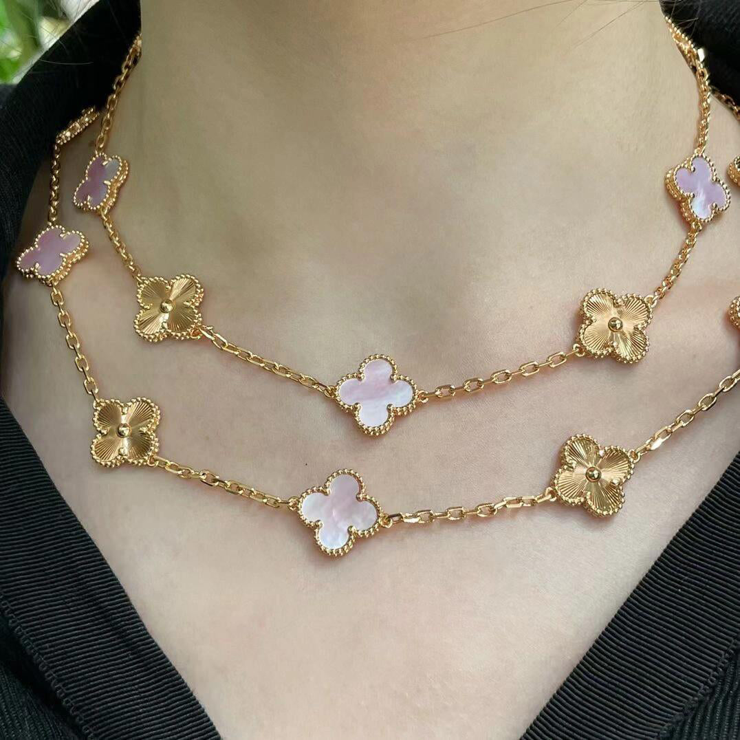 [Lora]CLOVER 20 MOTIFS LASER PINK MOP NECKLACE