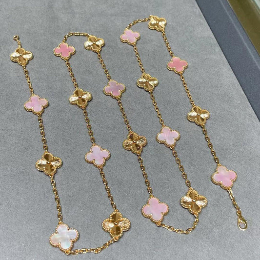 [LORA]CLOVER 20 MOTIFS LASER PINK MOP NECKLACE