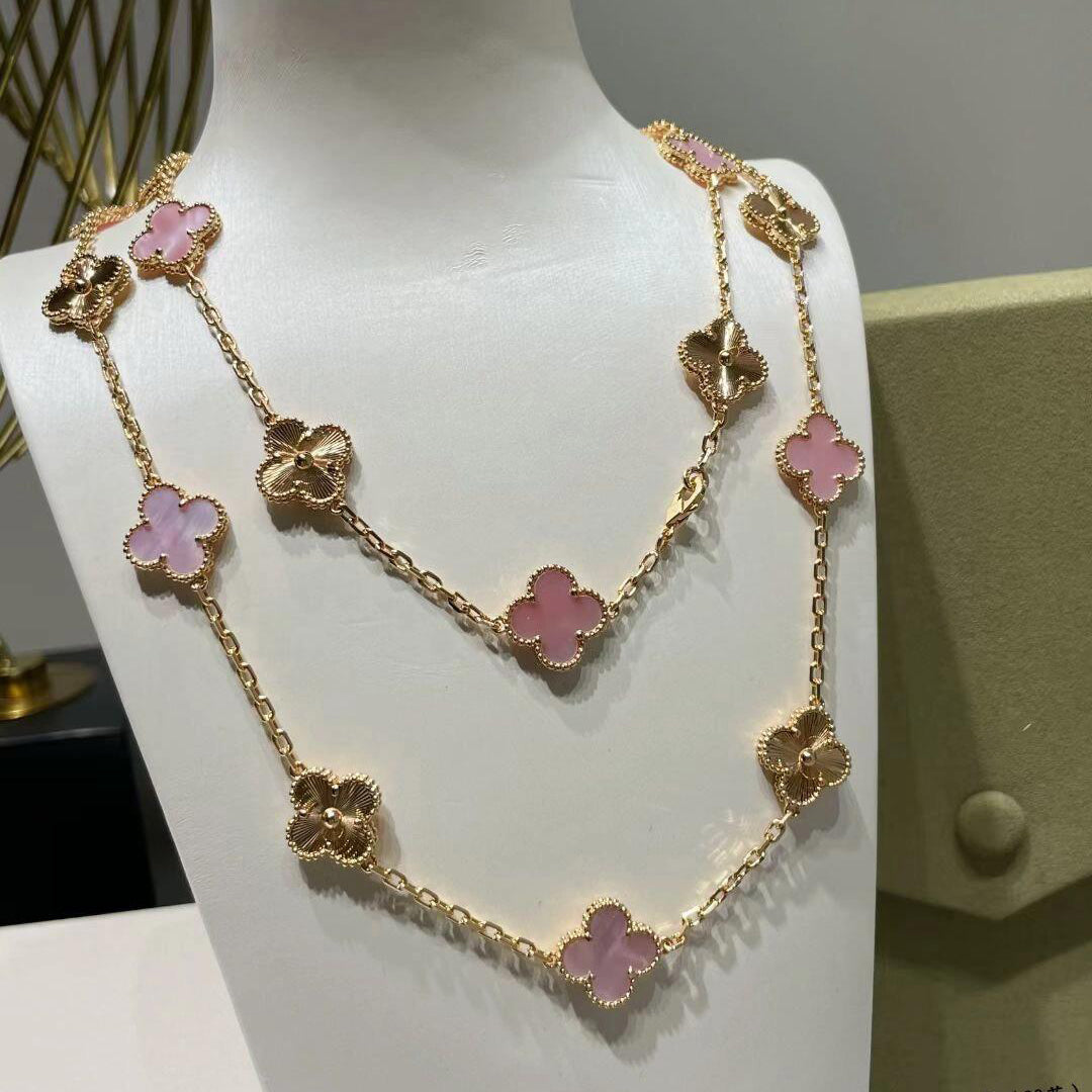 [Lora]CLOVER 20 MOTIFS LASER PINK MOP NECKLACE