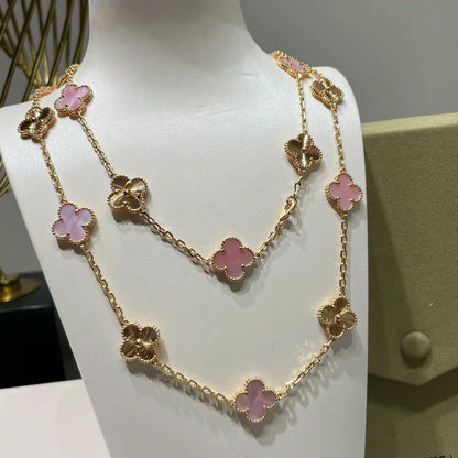 [Lora]CLOVER 20 MOTIFS LASER PINK MOP NECKLACE