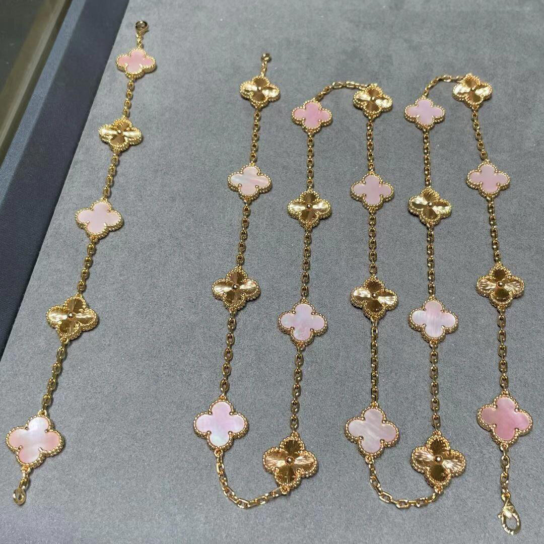 [Lora]CLOVER 20 MOTIFS LASER PINK MOP NECKLACE